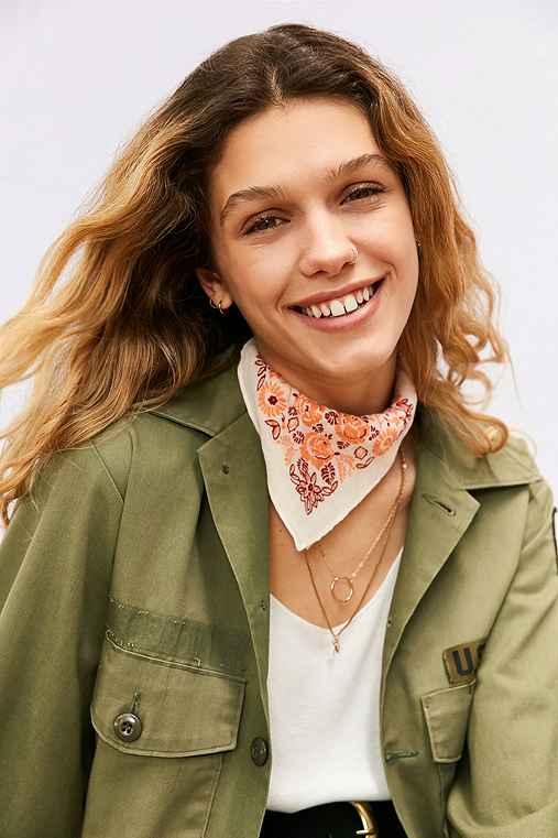 Urban Outfitters Cotton Patterned Square Neck Scarf,peach,one Size
