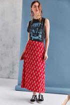 Urban Outfitters Bog Collective Printed Flute Hem Midi Skirt,red Multi,s