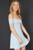 Urban Outfitters Truly Madly Deeply Off-the-shoulder Button-front Mini Dress,blue,l