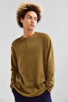 Urban Outfitters Uo Nelson Waffle Thermal Henley Long Sleeve Tee,olive,s