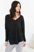 Urban Outfitters Out From Under Oversized Cozy Thermal V-neck Top,black,m