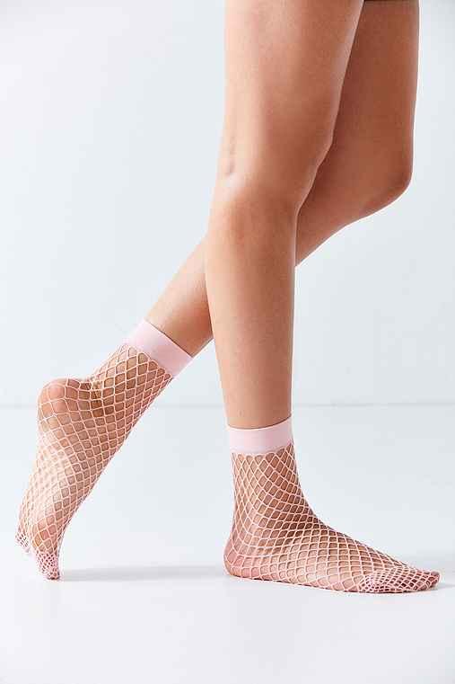 Urban Outfitters Out From Under Wide Fishnet Crew Sock,pink,one Size