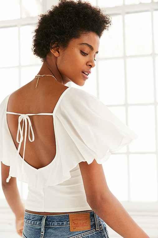 Urban Outfitters Kimchi Blue Anastasia Flutter-sleeve Tee,white,xs