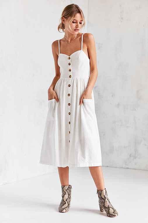 Urban Outfitters Cooperative Emilia Linen Button-down Midi Dress,white,xs