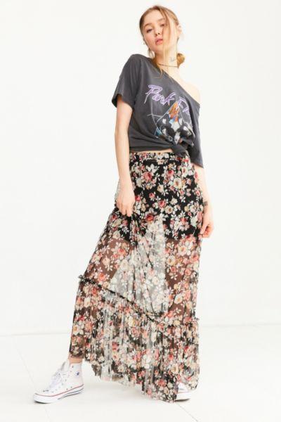 Urban Outfitters Ecote Mesh Ruffle Maxi Skirt