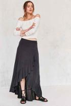 Urban Outfitters Ecote Aranza Ruffle Wrap Maxi Skirt,washed Black,m