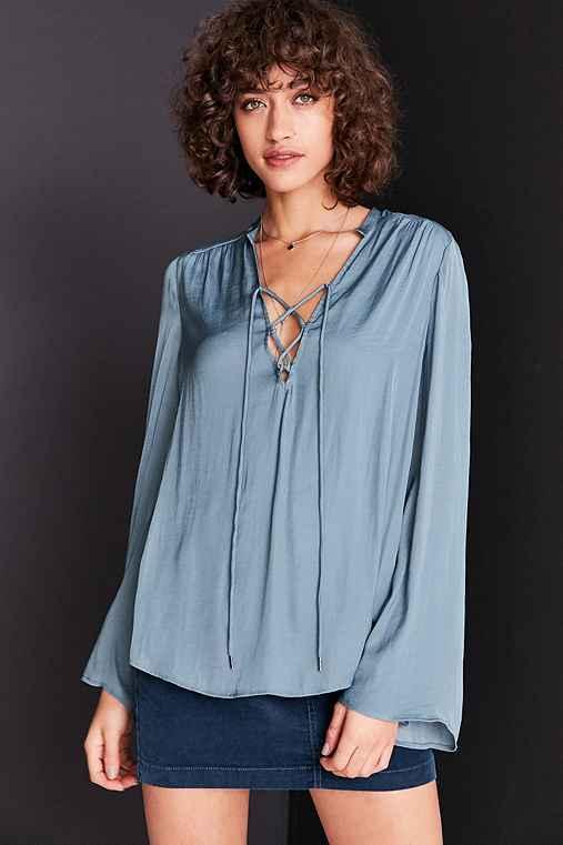 Urban Outfitters Kimchi Blue Brianna Lace-up Blouse,blue,l