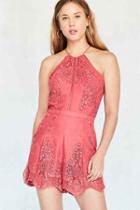 Urban Outfitters The Jetset Diaries Vierna Crochet High-neck Romper,coral,s