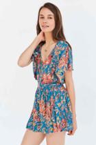 Urban Outfitters Kimchi Blue Ellana Floral Ruffle-sleeve Romper,blue Multi,0