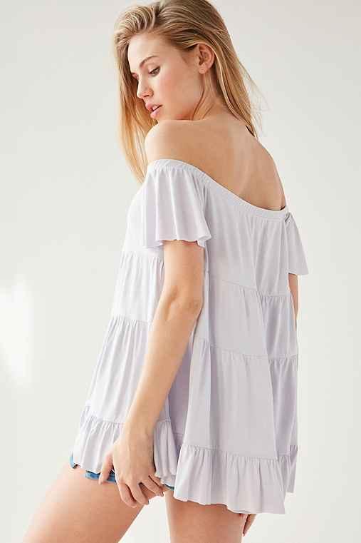 Urban Outfitters Kimchi Blue Eliza Ruffle Tiered Off-the-shoulder Tee,lavender,xs
