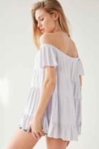 Urban Outfitters Kimchi Blue Eliza Ruffle Tiered Off-the-shoulder Tee,lavender,xs