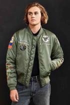 Urban Outfitters Schott Nylon Flight Satin Souvenir Jacket,olive,s