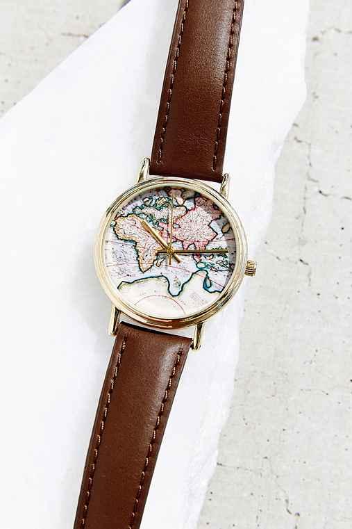 Urban Outfitters Around The World Leather Watch,brown,one Size