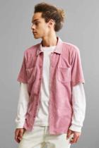 Urban Outfitters Stussy Reverse Terry Short Sleeve Button-down Shirt,mauve,l