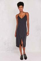Urban Outfitters Silence + Noise Cupro V-neck Midi Wrap Dress,washed Black,s