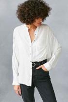 Urban Outfitters Bdg Gridlock Band Collar Button-down Shirt,oyster,l