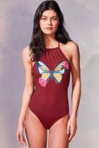 Urban Outfitters Out From Under Printed High Neck One-piece Swimsuit,rust,l
