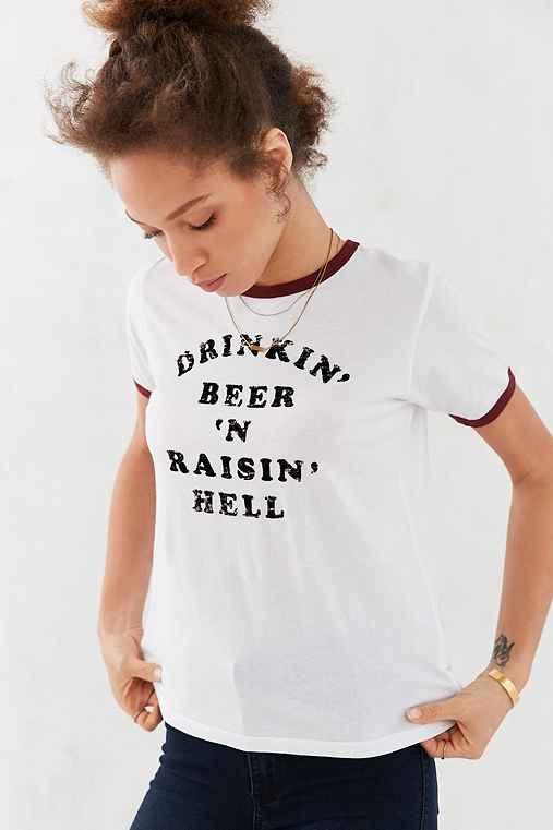Urban Outfitters Truly Madly Deeply Drinking Beer Tee,white,xs
