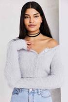 Urban Outfitters Kimchi Blue Fuzzy Button-down Crop Cardigan,light Grey,xs