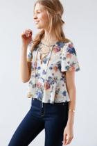 Urban Outfitters Kimchi Blue Judy Lace-up Flutter-sleeve Blouse