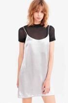 Urban Outfitters Silence + Noise Satin Shine Mini Slip Dress,silver,m