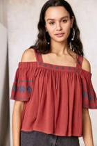 Urban Outfitters Staring At Stars Embroidered Cold Shoulder Blouse,orange,l