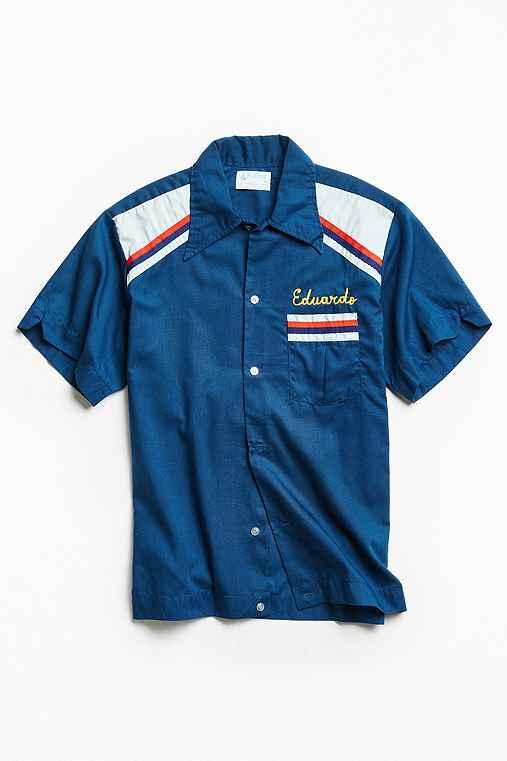 Urban Outfitters Vintage Idb League Bowling Shirt,navy,s/m