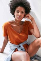 Urban Outfitters Project Social T Textured-knit V-neck Tee,medium Orange,m