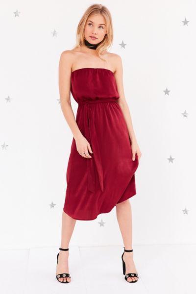 Urban Outfitters Silence + Noise Satin Strapless Tie-waist Midi Dress