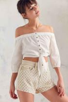 Urban Outfitters Bdg Cindy Poplin Off-the-shoulder Tie-front Top,white,l