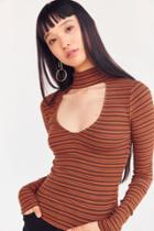 Silence + Noise Dallas Cut-out Striped Turtleneck Top