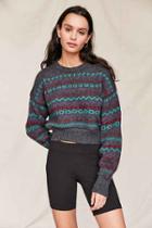 Urban Outfitters Urban Renewal Remade Cropped Fair Isle Sweater,charcoal,m/l