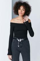 Silence + Noise Rib Knit Off-the-shoulder Top