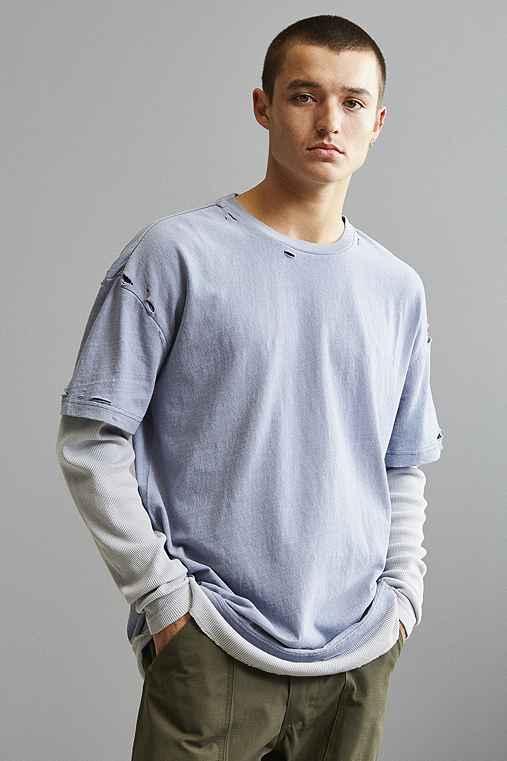 Urban Outfitters Scout Layered Thermal Long Sleeve Tee,slate,m