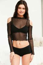 Urban Outfitters Out From Under Mesh Mock Neck Cold Shoulder Top,black,l