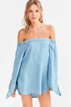Urban Outfitters Bdg Chambray Off-the-shoulder Blouse,indigo,l
