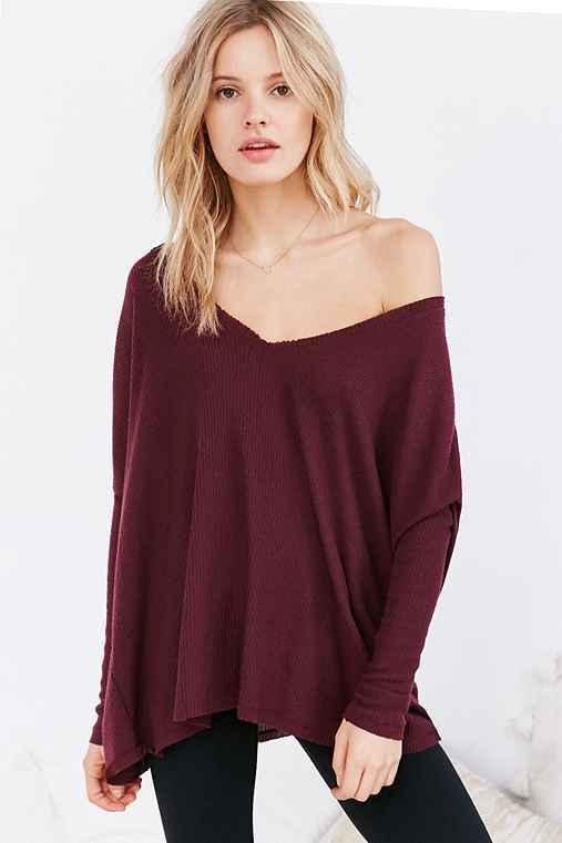 Urban Outfitters Out From Under Ribbed Fiona V-neck Top,maroon,s
