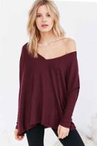 Urban Outfitters Out From Under Ribbed Fiona V-neck Top,maroon,s