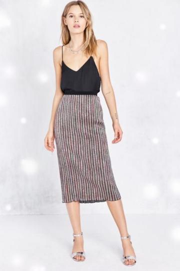 Ecote Sparkly Stripe Midi Skirt
