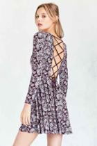 Urban Outfitters Kimchi Blue Katryna Floral Lace-up Back Mini Dress,purple Multi,l