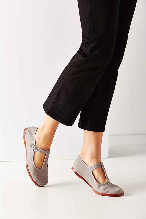 Urban Outfitters Cotton T-strap Flat,grey,8