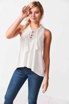 Urban Outfitters Ecote Lace-up Swing Polo Tank,ivory,l