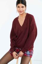 Urban Outfitters Bdg Lisbeth Terry V-neck Pullover Sweatshirt,maroon,xs