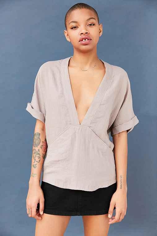 Urban Outfitters Silence + Noise Carson Plunge-front Tee,tan,l