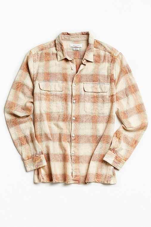 Urban Outfitters Uo Eliso Bleached Shadow Plaid Flannel Button-down Shirt,rose,m