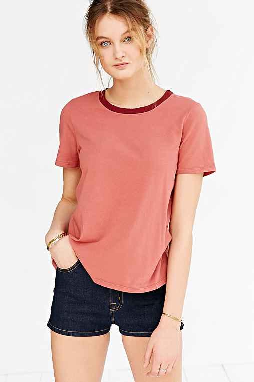 Urban Outfitters Truly Madly Deeply Classic Boyfriend Ringer Tee,rust,m