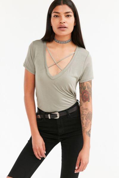 Urban Outfitters Project Social T Karlie Cross-front Deep-v Tee