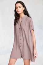 Urban Outfitters Bdg Shirred Button-down Shirt Mini Dress,tan,l