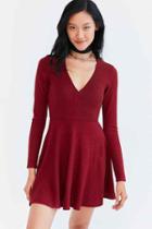 Urban Outfitters Kimchi Blue Cozy Plunging Fit + Flare Mini Dress,red,m