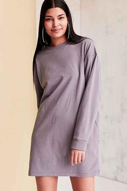 Urban Outfitters Bdg Maeby Oversized Long-sleeve T-shirt Dress,dark Grey,s
